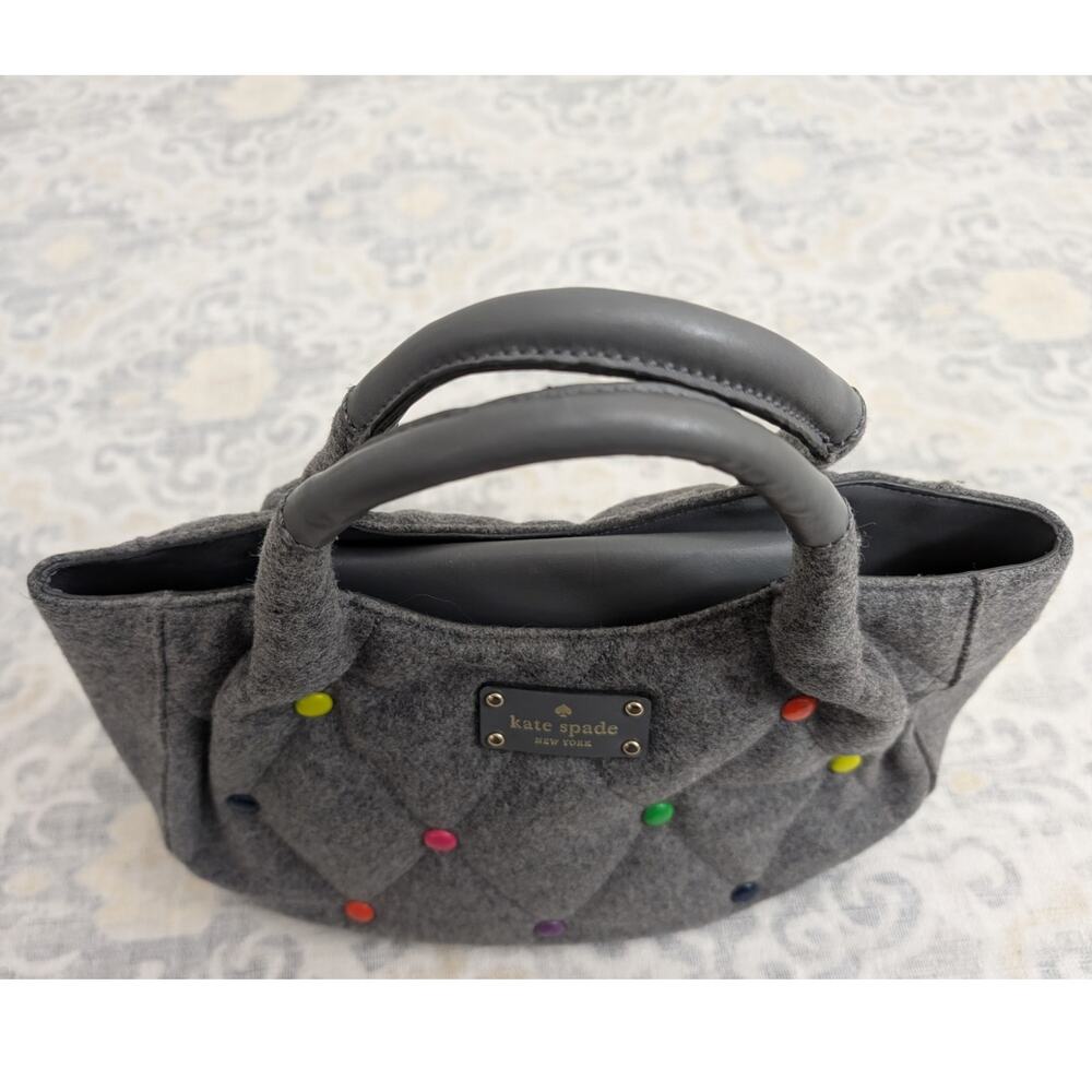 Kate Spade Gray Wool and Leather Dazzle Dot Bag with Storybook Lining - Picture 8 of 15